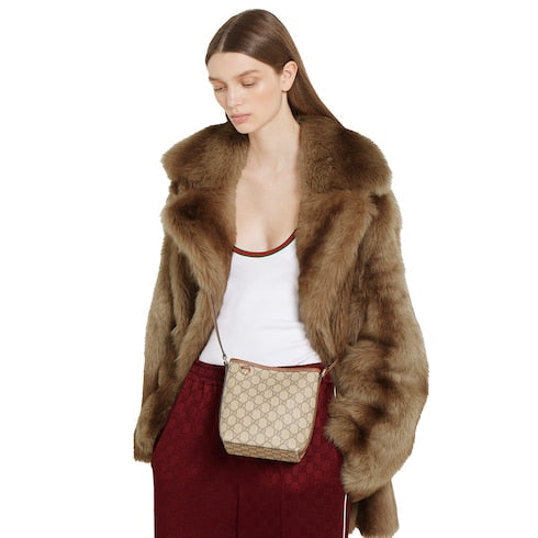 GG Emblem nano bucket bag - beige and dark brown fabric