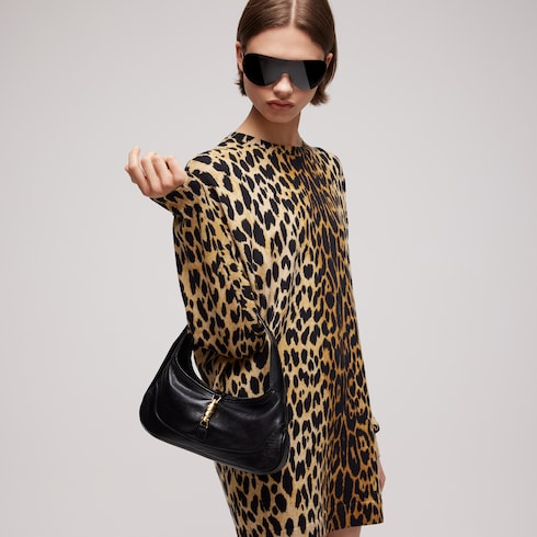 Printed knit cashmere dress - brown and black