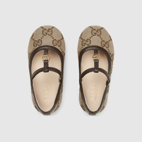 Toddler Double G ballet flat - beige and ebony GG canvas