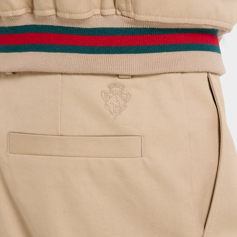 Cotton twill pants with embroidery - sand