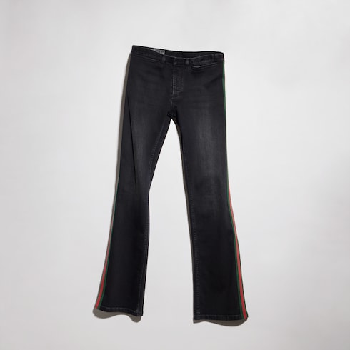 Cotton denim pants with Web - black