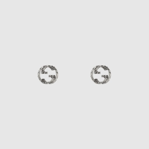 925 Sterling Silver Interlocking G Earrings With Engraved Pattern