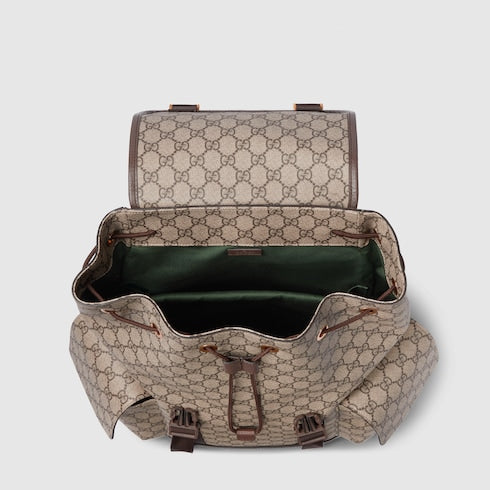 Ophidia large backpack - beige and dark brown fabric