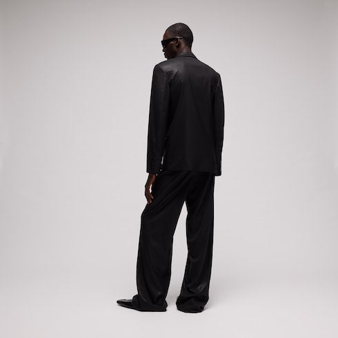 Light wool pants with chintzed finish - black