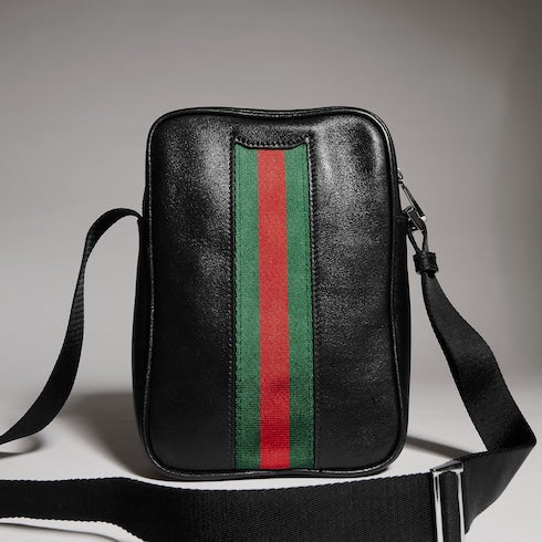 Mini bag with Web - black soft leather