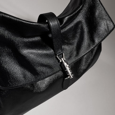 Jackie Flap large crossbody bag - black grainy leather