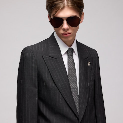 Horsebit silk jacquard tie - black and dark grey