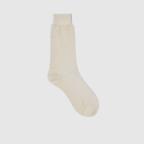 GG knit silk cotton socks - white
