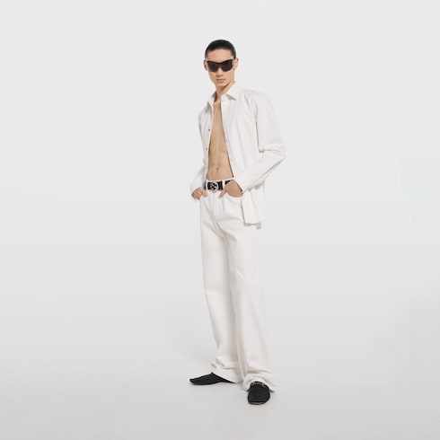 GG cotton denim jacquard pants - white