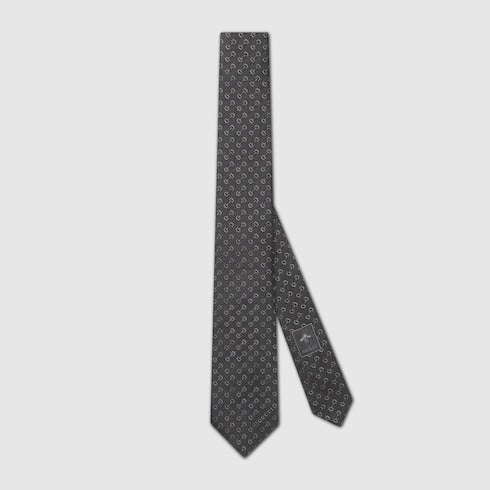 Horsebit silk jacquard tie - black and dark grey