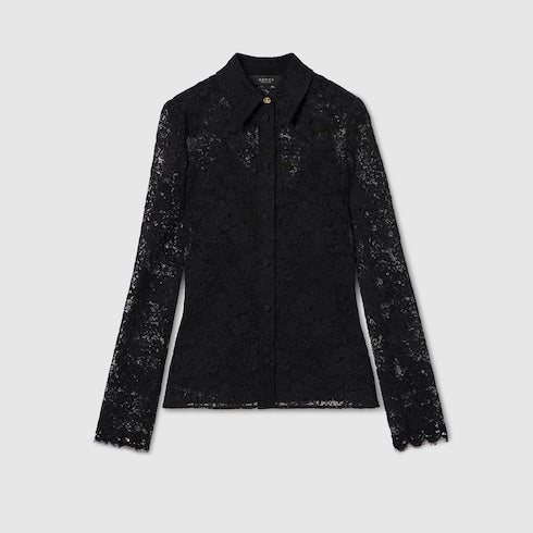 GG flower stretch lace shirt - black
