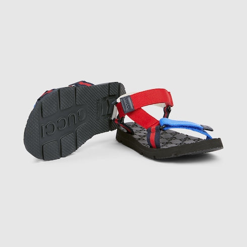 Children's sandals with Web - blue and red gros-grain