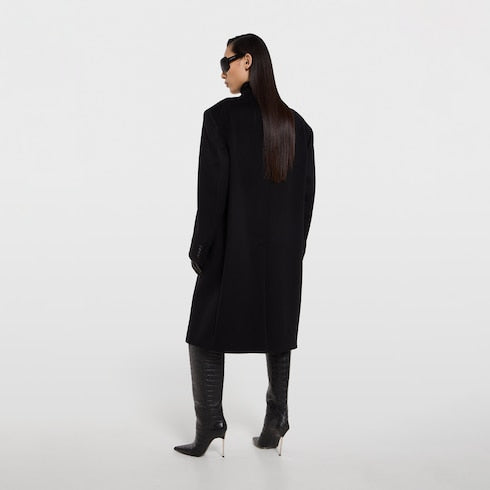Double-breasted wool cashmere coat - black