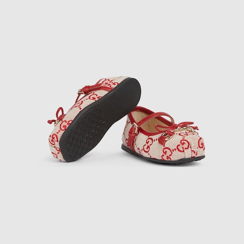 Toddler ballet flat with Horsebit - beige and red GG canvas