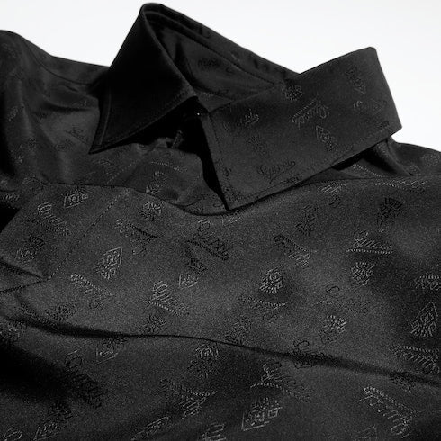 Silk habotai shirt with jacquard detail - black