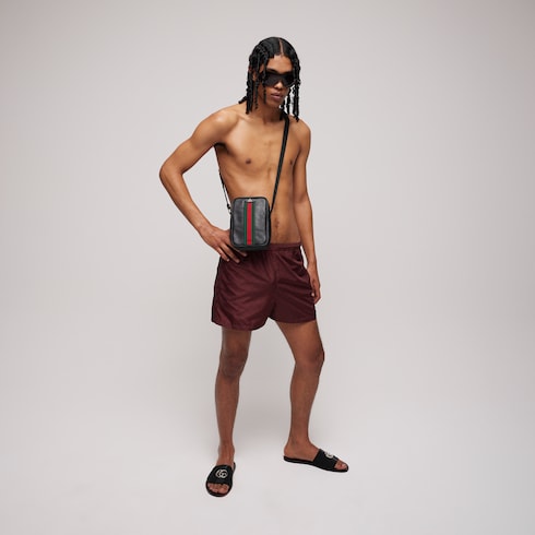 Printed polyester poplin swim shorts - bordeaux