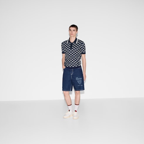GG cotton knit jacquard polo shirt - navy and white