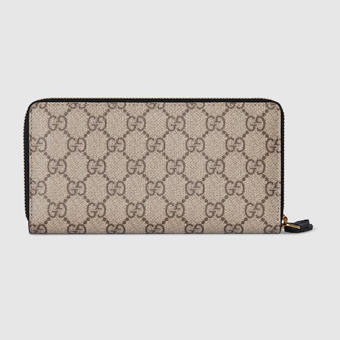 Bi-color GG Marmont zip around wallet - beige and black leather