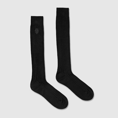 Knit cotton socks with embroidery - black