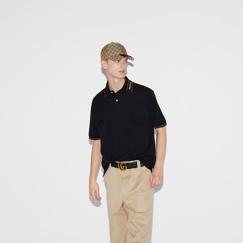 Cotton piquet polo shirt - black