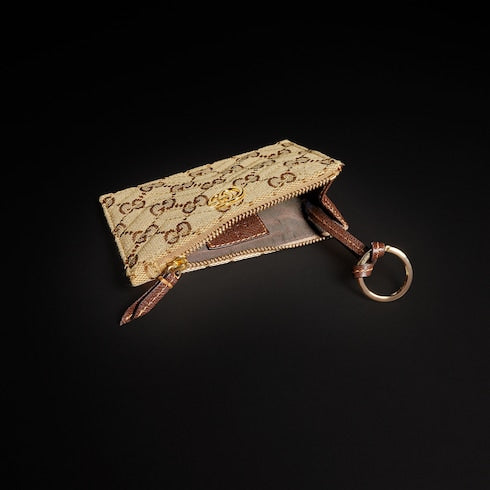 GG Marmont zip key pouch - sand and brown GG canvas