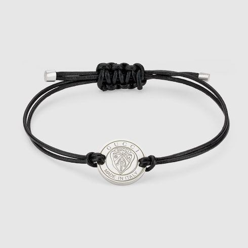 Gucci crest leather cord bracelet with charm - 925 sterling silver