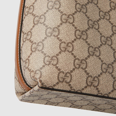 GG Emblem nano bucket bag - beige and dark brown fabric