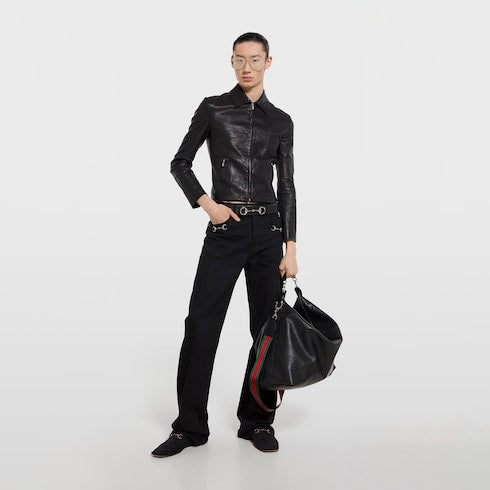 Brera large crossbody bag - black leather