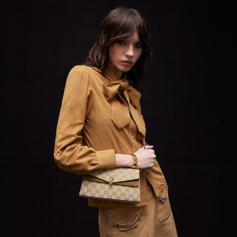 Dionysus small shoulder bag - sand and brown GG canvas