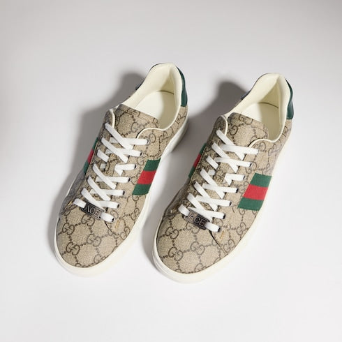 Women's Gucci Ace sneaker with Web - beige and ebony Supreme