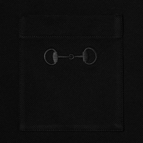 Cotton piquet polo shirt with embroidery - black