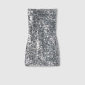 Embroidered sequin elastic fabric dress - silver