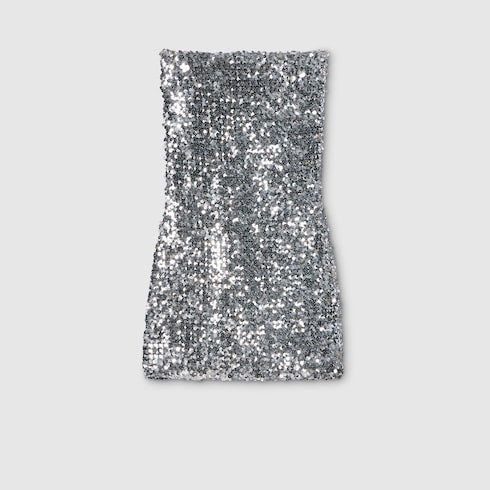 Embroidered sequin elastic fabric dress - silver