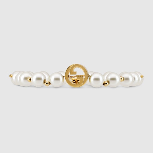 Gucci Interlocking pearl bracelet - light gold-toned brass