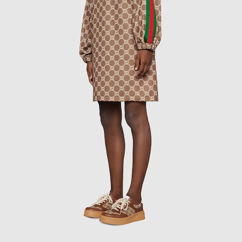 Women's GG sneaker - brown leather and canvas