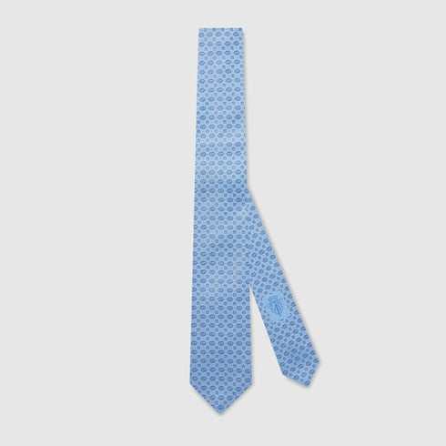 Interlocking G silk jacquard tie - light blue
