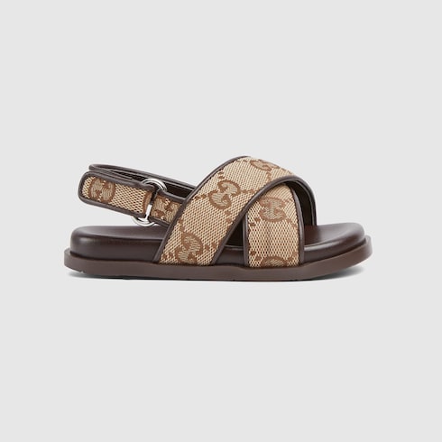 Toddler GG sandal - beige and dark brown canvas