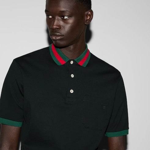 Cotton piquet polo with Web collar - navy