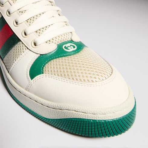 Women's Screener sneaker - white mesh, beige leather