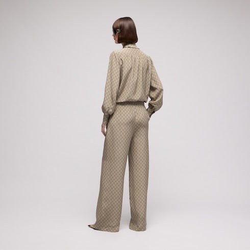Printed silk crêpe de chine shirt - beige and dark brown