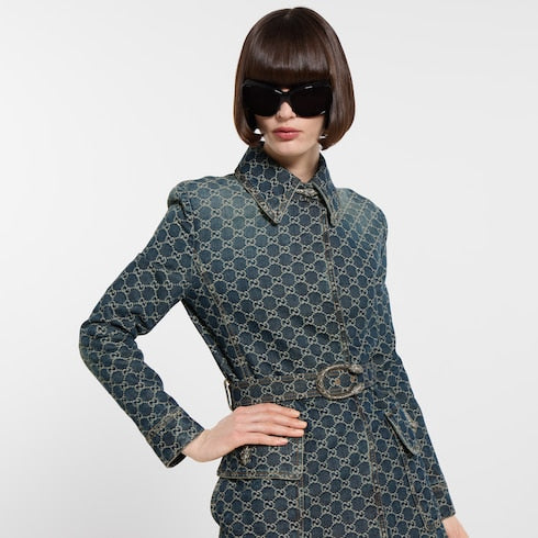 GG cotton denim jacquard jacket - blue