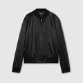 GG cotton satin zip jacket with piping - black
