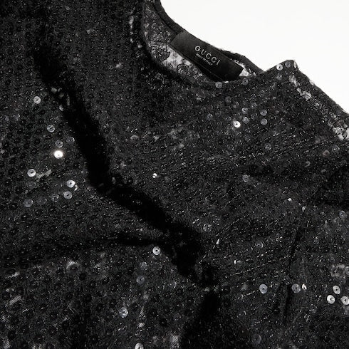Embroidered tulle dress with sequins - black and grey