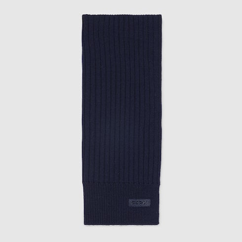 Knit wool scarf with logo - dark blue