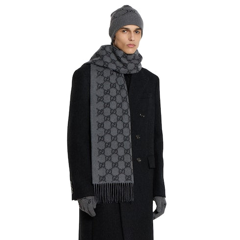 GG cashmere scarf - dark grey and black