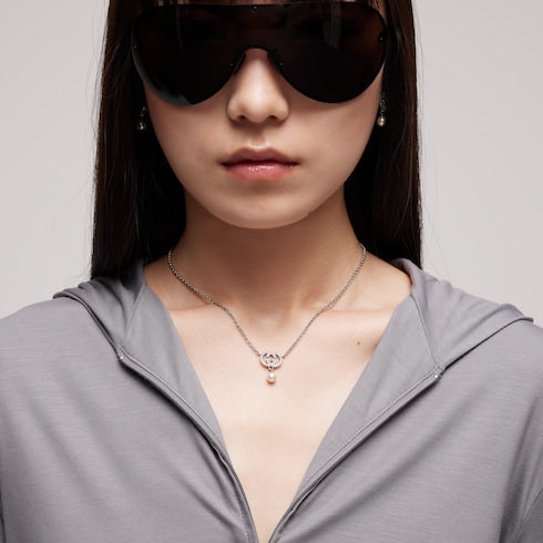 Crystal and pearl necklace - palladium-toned brass