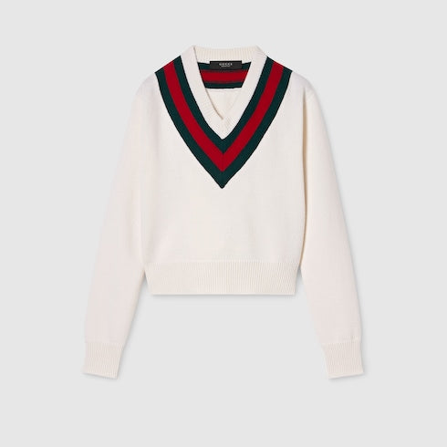 Fine knit wool sweater with Web - ivory