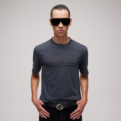 Cotton jersey T-shirt with devoré detail - dark grey
