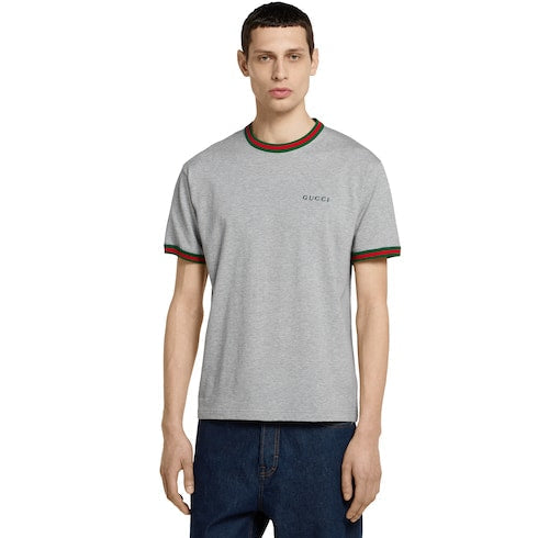 Cotton jersey T-shirt with embroidery - grey mélange