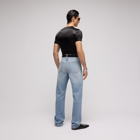 Stretch satin jersey T-shirt - black